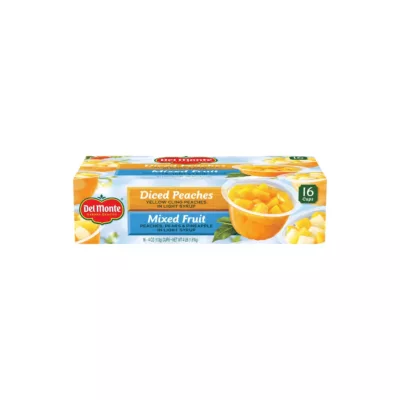 Del Monte Diced Peaches and Mixed Fruit Cups, 16 pk./4 oz.