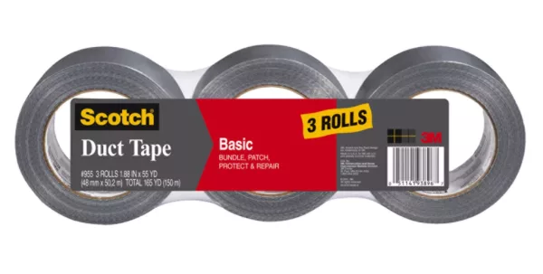 Scotch Basic Duct Tape with 1 19/50 Core 1 19/50 x 1 980 3 pk. - Silver
