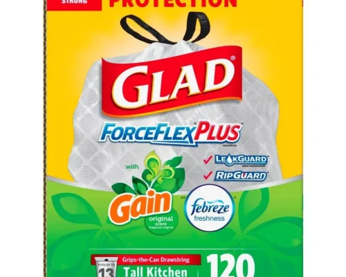 Glad ForceFlex 13-Gal. Tall Can-gripping Kitchen Bags with Gain Odorshield,, 2X Leak Protection & Re-enforced bottom White Color, 13 Gallon 120 Ct.